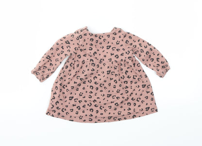 Additional front view of F&F girls’ pink animal print basic t-shirt, size 0-3, months
