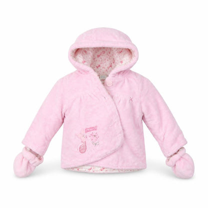 Front view of Disney girls’ pink jacket coat, size 3-6, months
