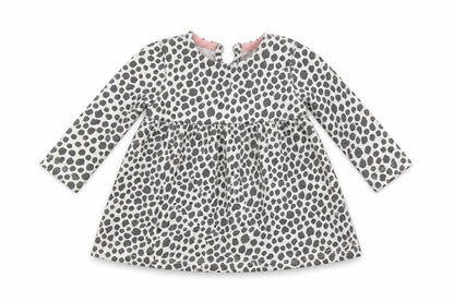 Front view of F&F girls’ grey animal print fit & flare, size 3-6, months