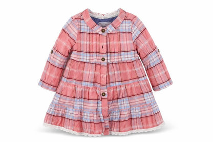 Front view of Debenhams girls’ pink check fit & flare, size 3-6, months