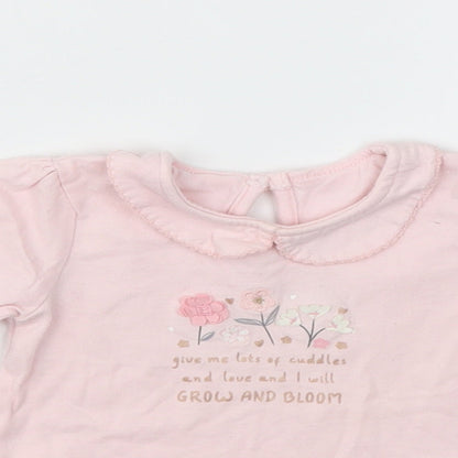 Close-up detail of George girls’ pink basic t-shirt, size 3-6, months
