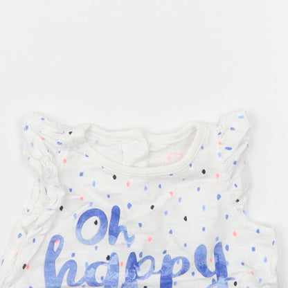 Close-up detail of F&F girls’ multicoloured spotted basic t-shirt, size 0-3, months
