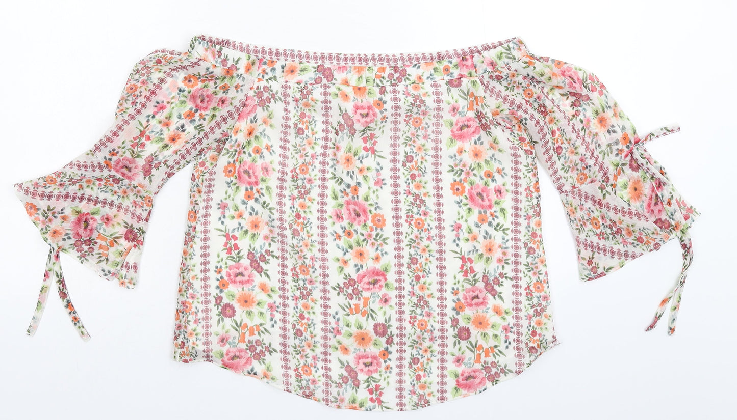 Very Womens White Floral  Basic Blouse Size 8