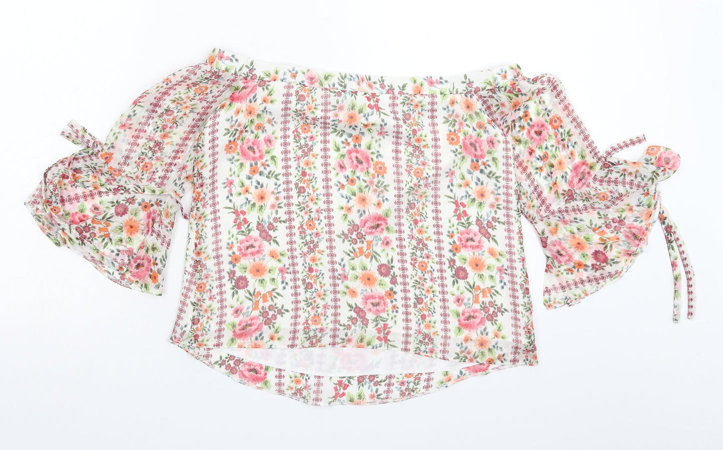 Very Womens White Floral  Basic Blouse Size 8