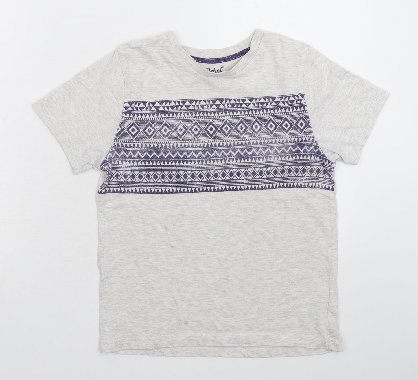 Rebel Boys Grey Geometric  Basic T-Shirt Size 11-12 Years