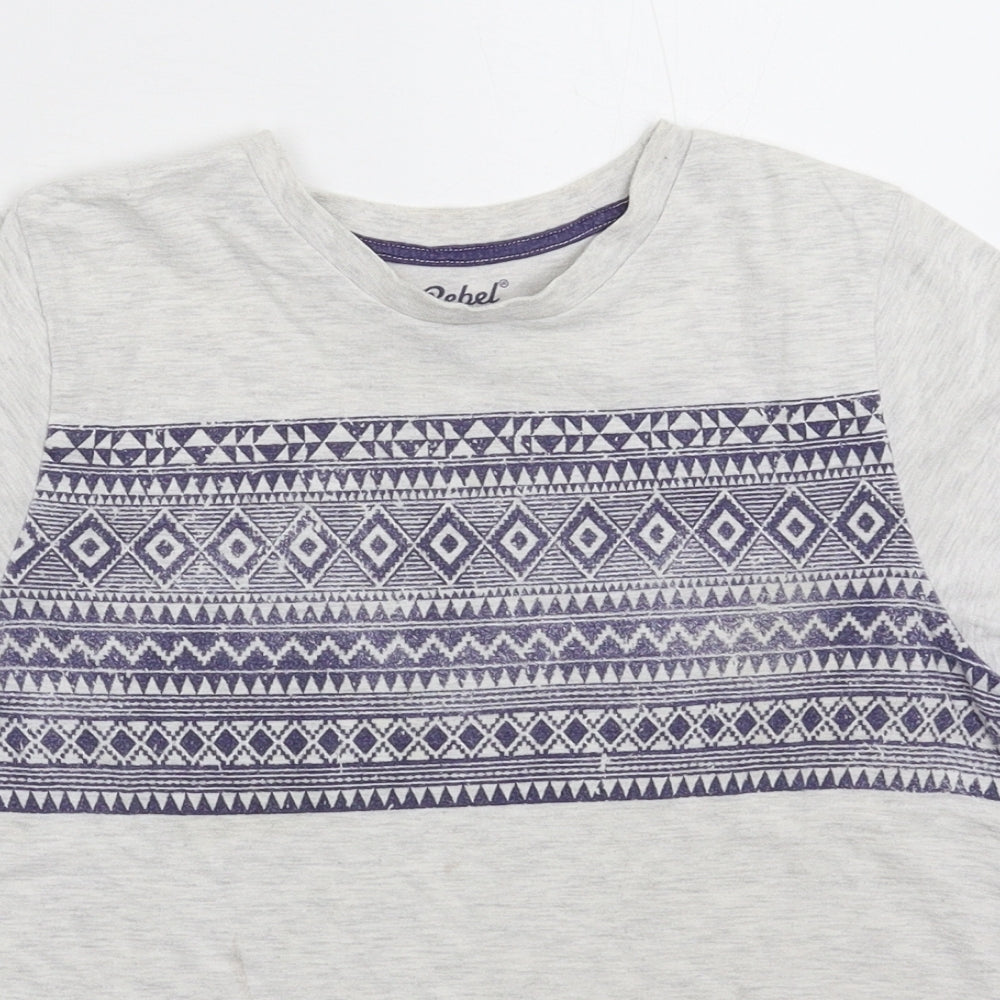 Rebel Boys Grey Geometric  Basic T-Shirt Size 11-12 Years