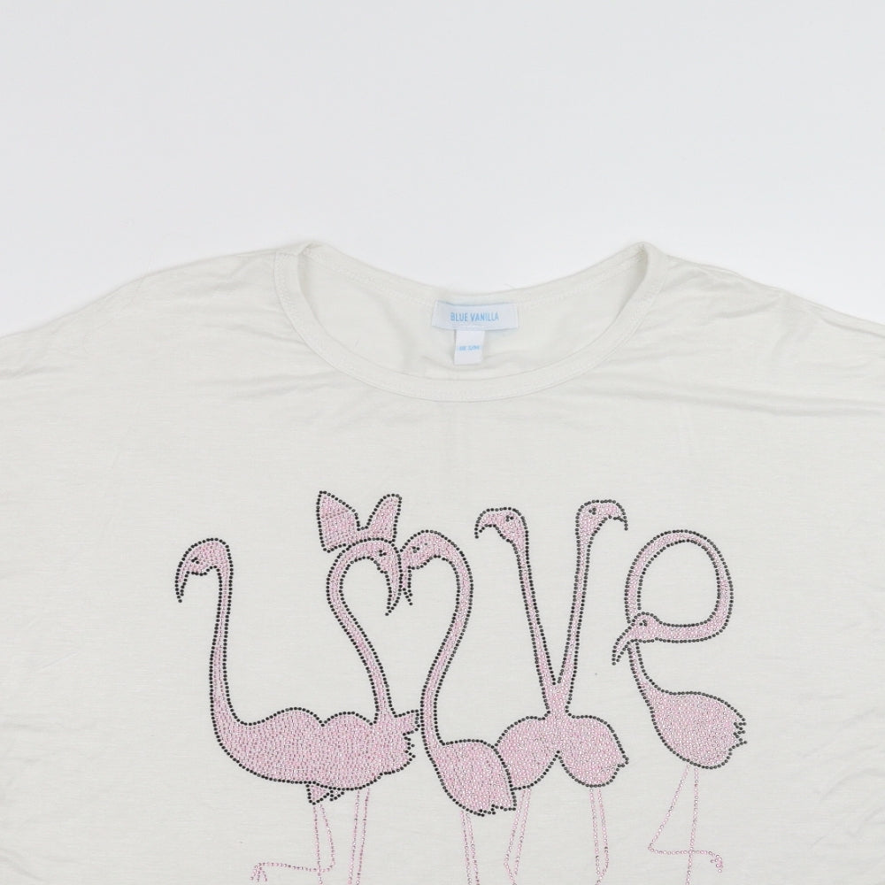 Blue Vanilla Womens White   Basic T-Shirt Size S  - flamingo