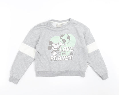 Preloved Primark Girls Grey   Pullover Sweatshirt Size 9-10 Years  - Mickey mouse - Front