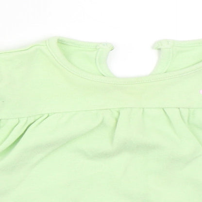 Close-up detail of George girls’ green basic t-shirt, size 6-9, months
