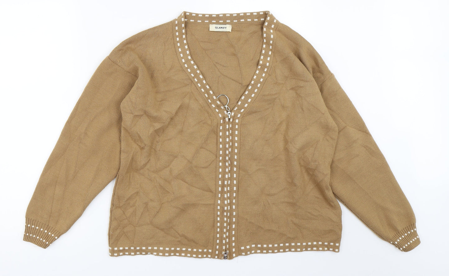 Glamify Womens Beige   Full Zip Jumper Size M