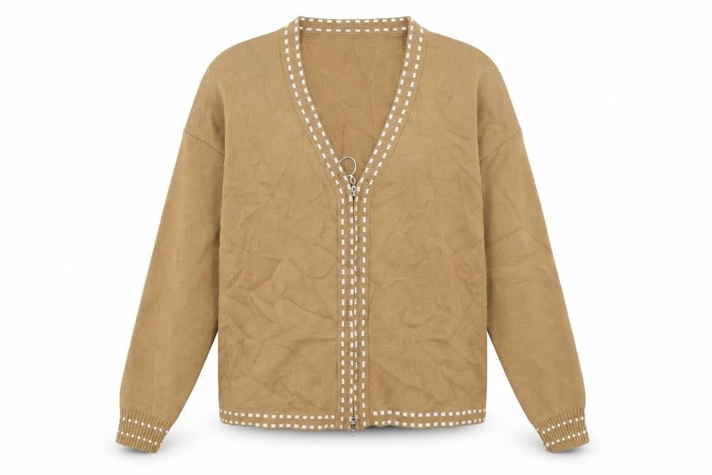 Glamify Womens Beige   Full Zip Jumper Size M