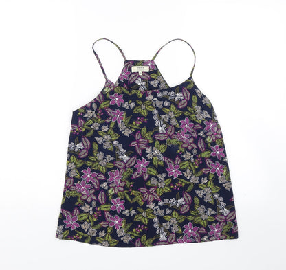 Additional front view of Papaya women’s blue floral basic tank, size UK 10, - summer