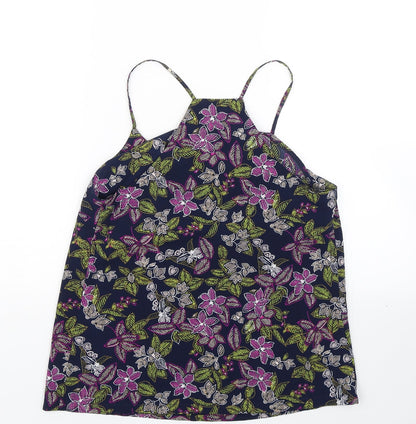 Back view of Papaya women’s blue floral basic tank, size UK 10, - summer