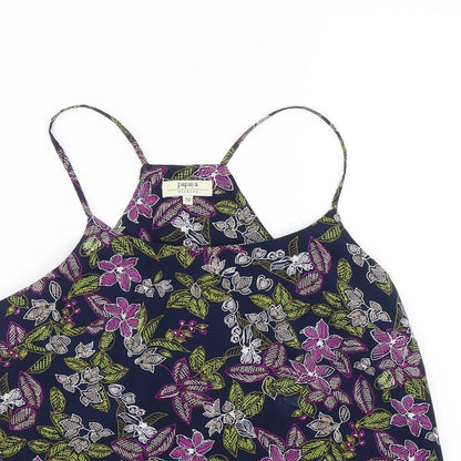 Close-up detail of Papaya women’s blue floral basic tank, size UK 10, - summer