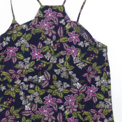Brand and care label for Papaya women’s blue floral basic tank, size UK 10, - summer