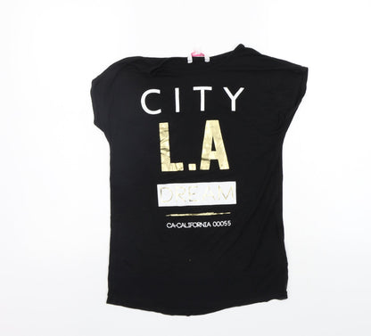 Additional front view of Evie girls’ black basic t-shirt, size 7-8, years