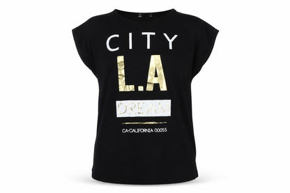 Front view of Evie girls’ black basic t-shirt, size 7-8, years