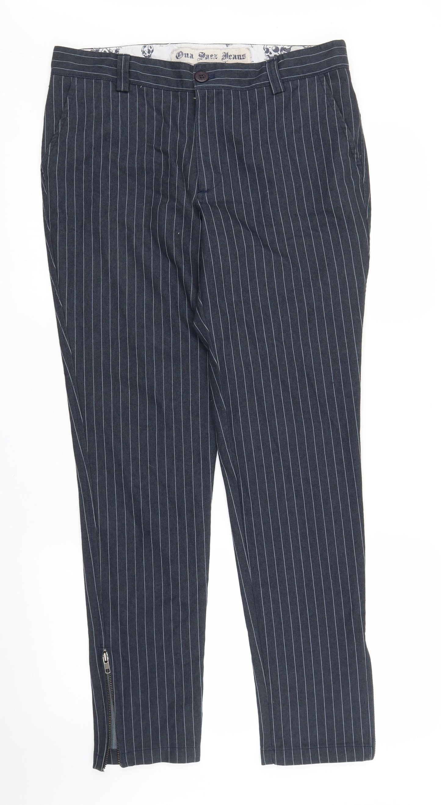 Preworn Womens Blue Striped  Carrot Trousers Size 32 in L29 in