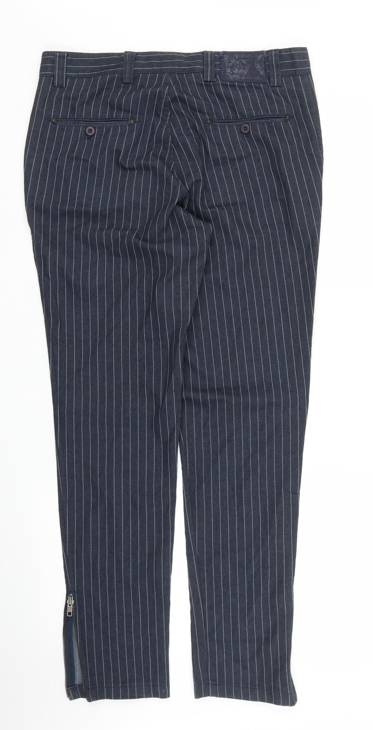 Preworn Womens Blue Striped  Carrot Trousers Size 32 in L29 in