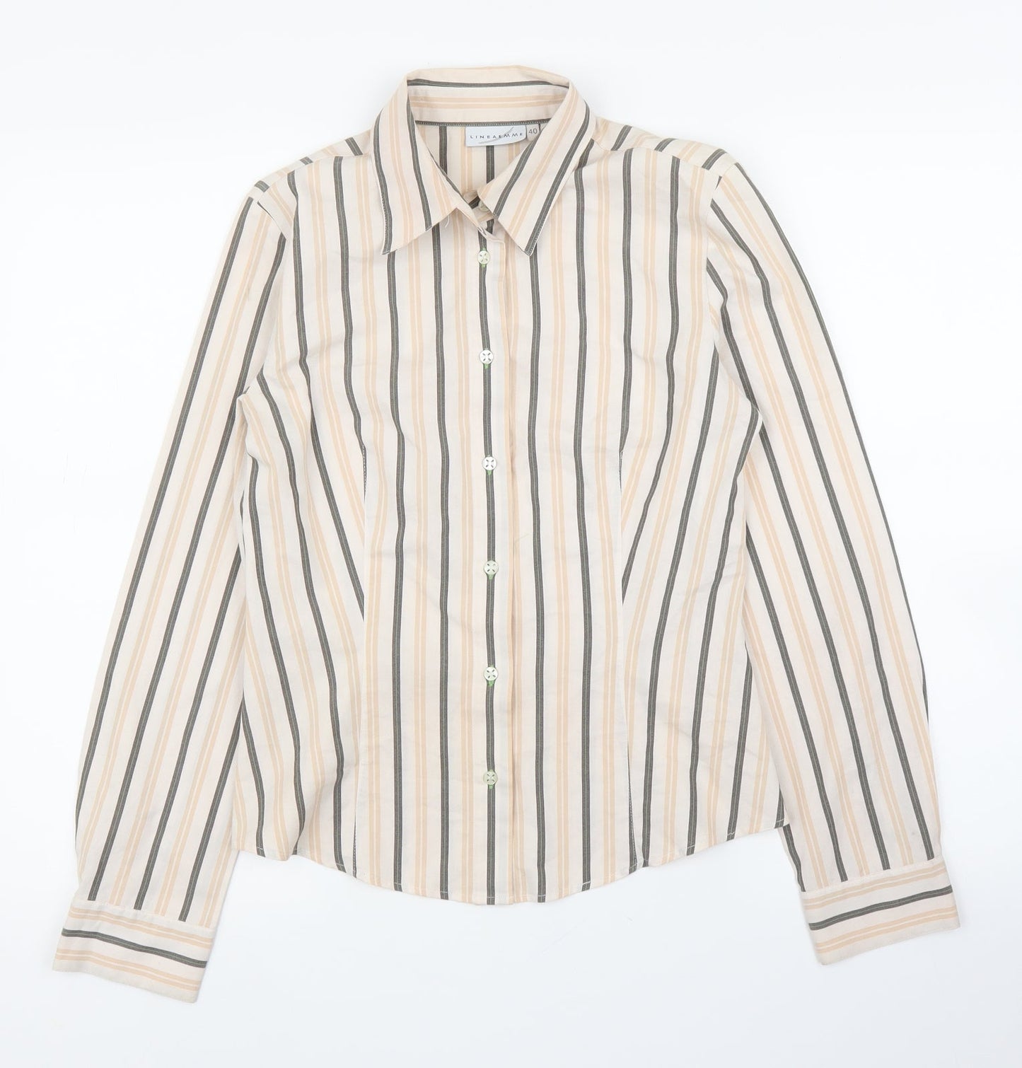 Lineaemma Womens Beige Striped  Basic Button-Up Size 12