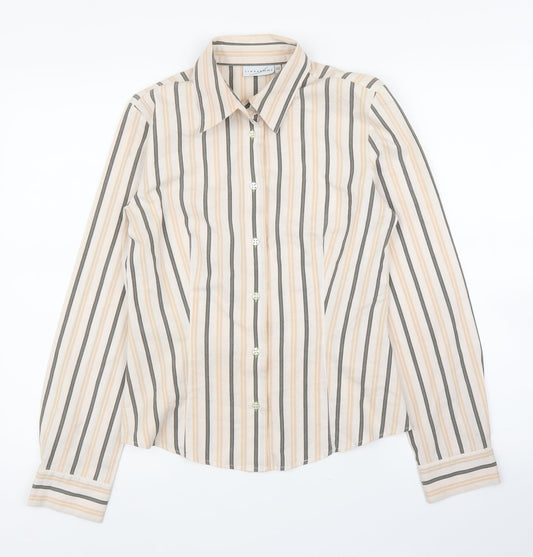 Lineaemma Womens Beige Striped  Basic Button-Up Size 12