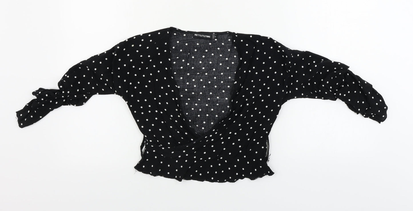 PRETTYLITTLETHING Womens Black Polka Dot  Basic Blouse Size 4