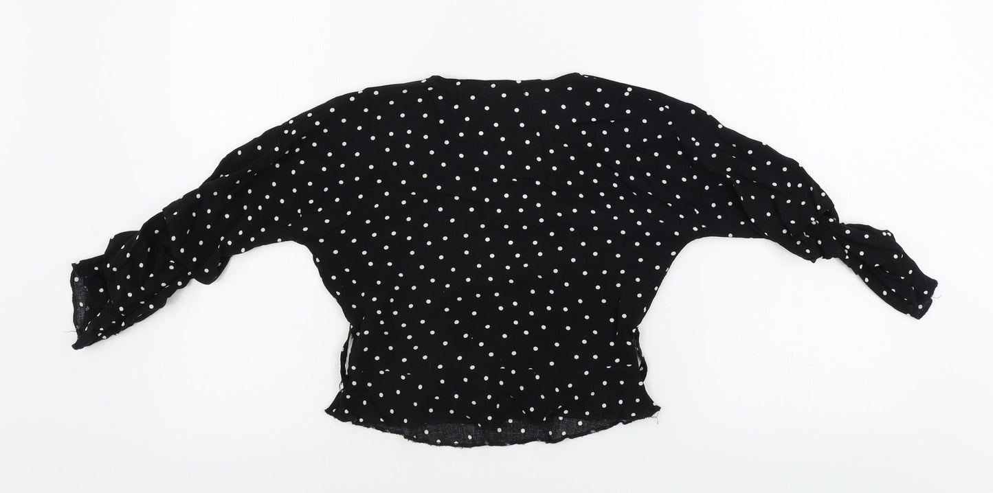 PRETTYLITTLETHING Womens Black Polka Dot  Basic Blouse Size 4