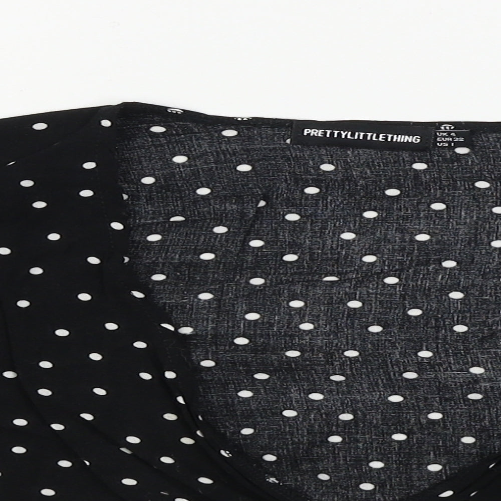 PRETTYLITTLETHING Womens Black Polka Dot  Basic Blouse Size 4