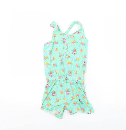 Additional front view of Dunnes girls’ green floral playsuit one-piece, size 5, years