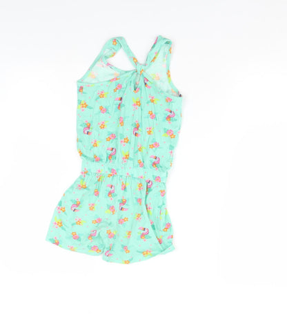 Back view of Dunnes girls’ green floral playsuit one-piece, size 5, years