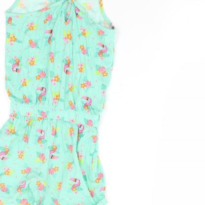 Brand and care label for Dunnes girls’ green floral playsuit one-piece, size 5, years