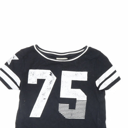 Close-up detail of Next girls’ black basic t-shirt, size 6, years