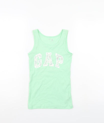 Additional front view of Gap girls’ green basic tank, size 8, years