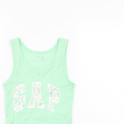 Close-up detail of Gap girls’ green basic tank, size 8, years