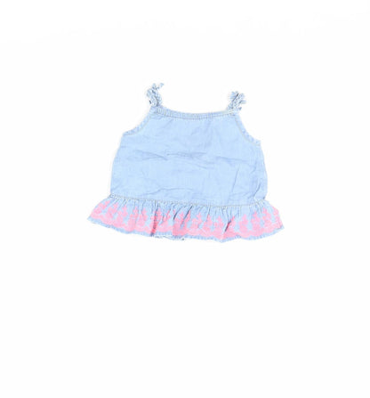 Back view of F&F girls’ blue basic tank, size 0-3, months