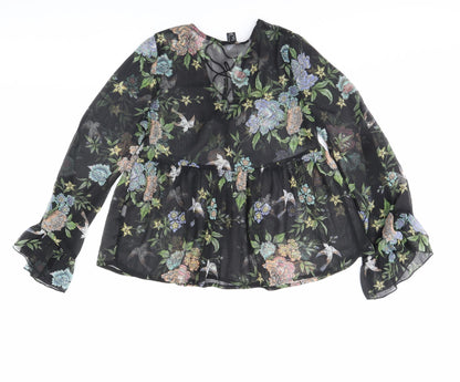 Back view of Atmosphere women’s black floral basic blouse, size UK 10