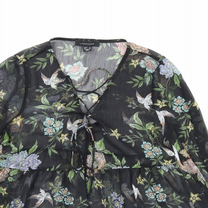 Close-up detail of Atmosphere women’s black floral basic blouse, size UK 10