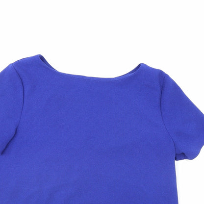 Close-up detail of Papaya women’s blue basic blouse, size UK 8
