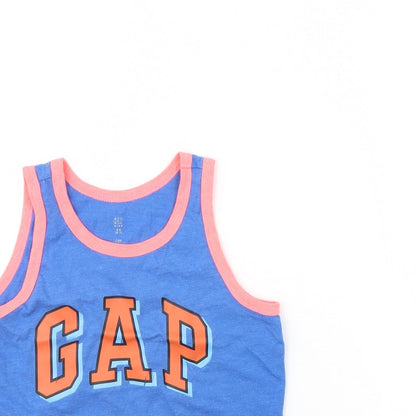 Close-up detail of Gap girls’ blue basic tank, size 8, years