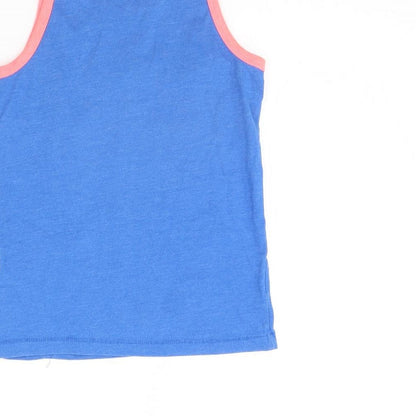 Brand and care label for Gap girls’ blue basic tank, size 8, years