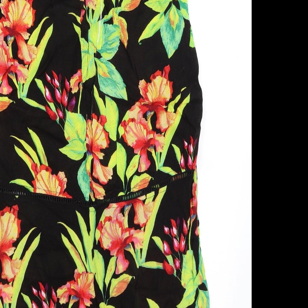 Primark Womens Black Floral  A-Line Skirt Size 8