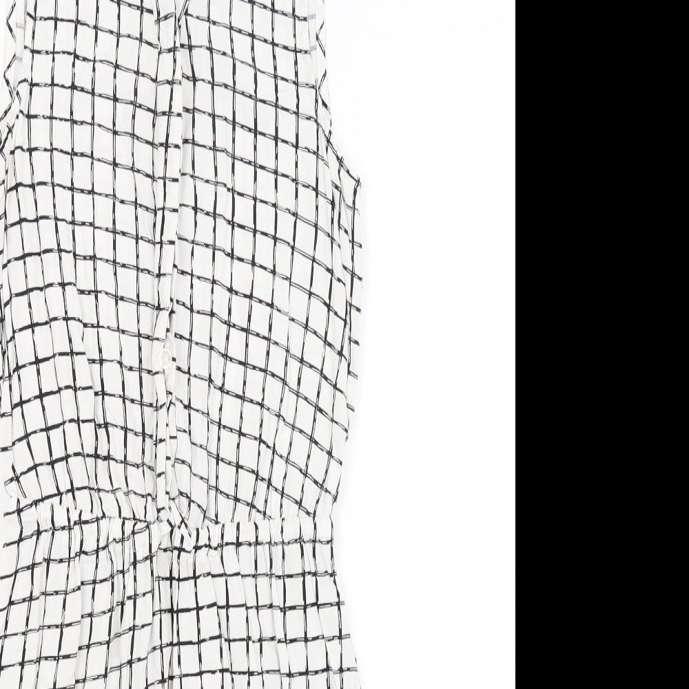 Preworn Womens White Check  Basic Blouse Size 8