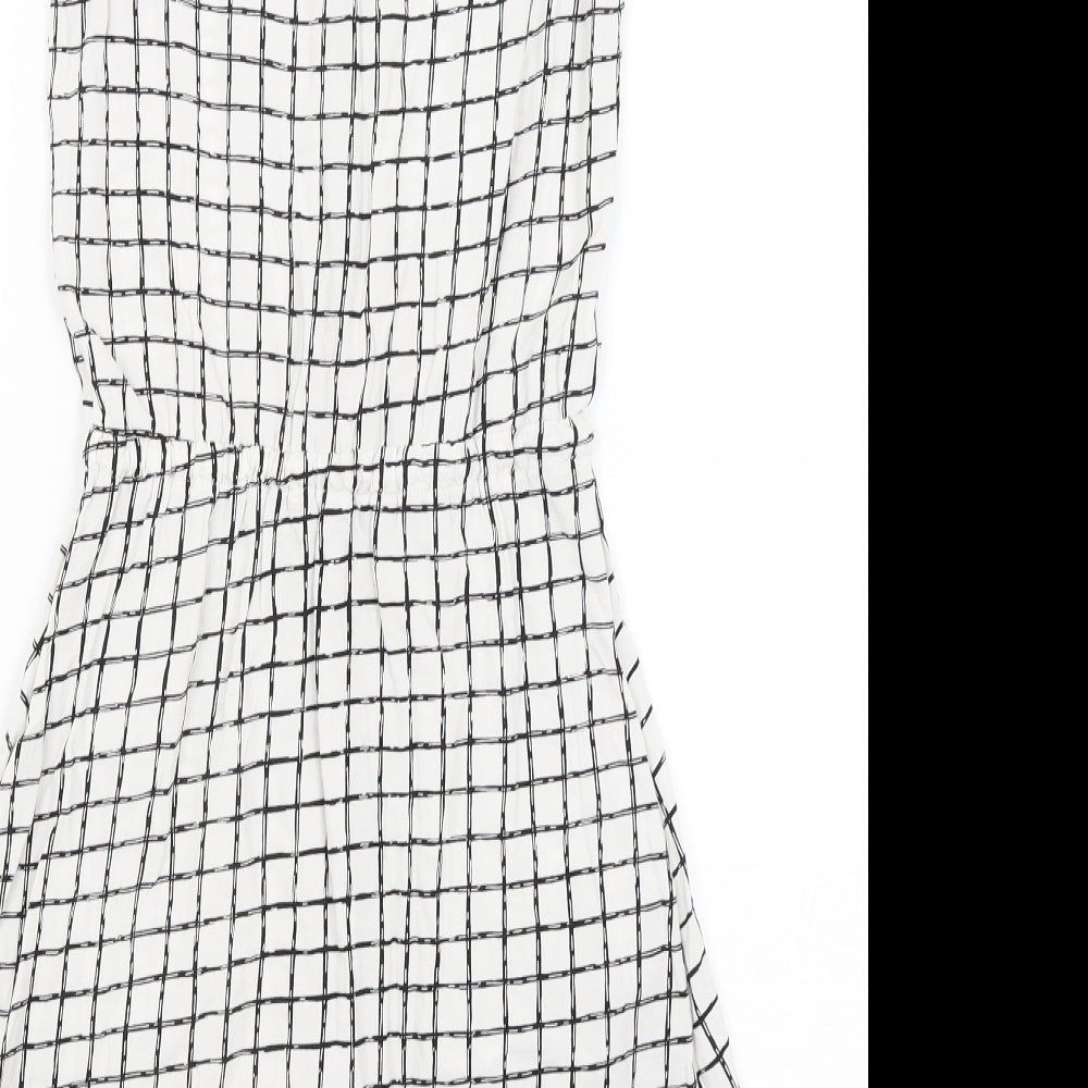 Preworn Womens White Check  Basic Blouse Size 8