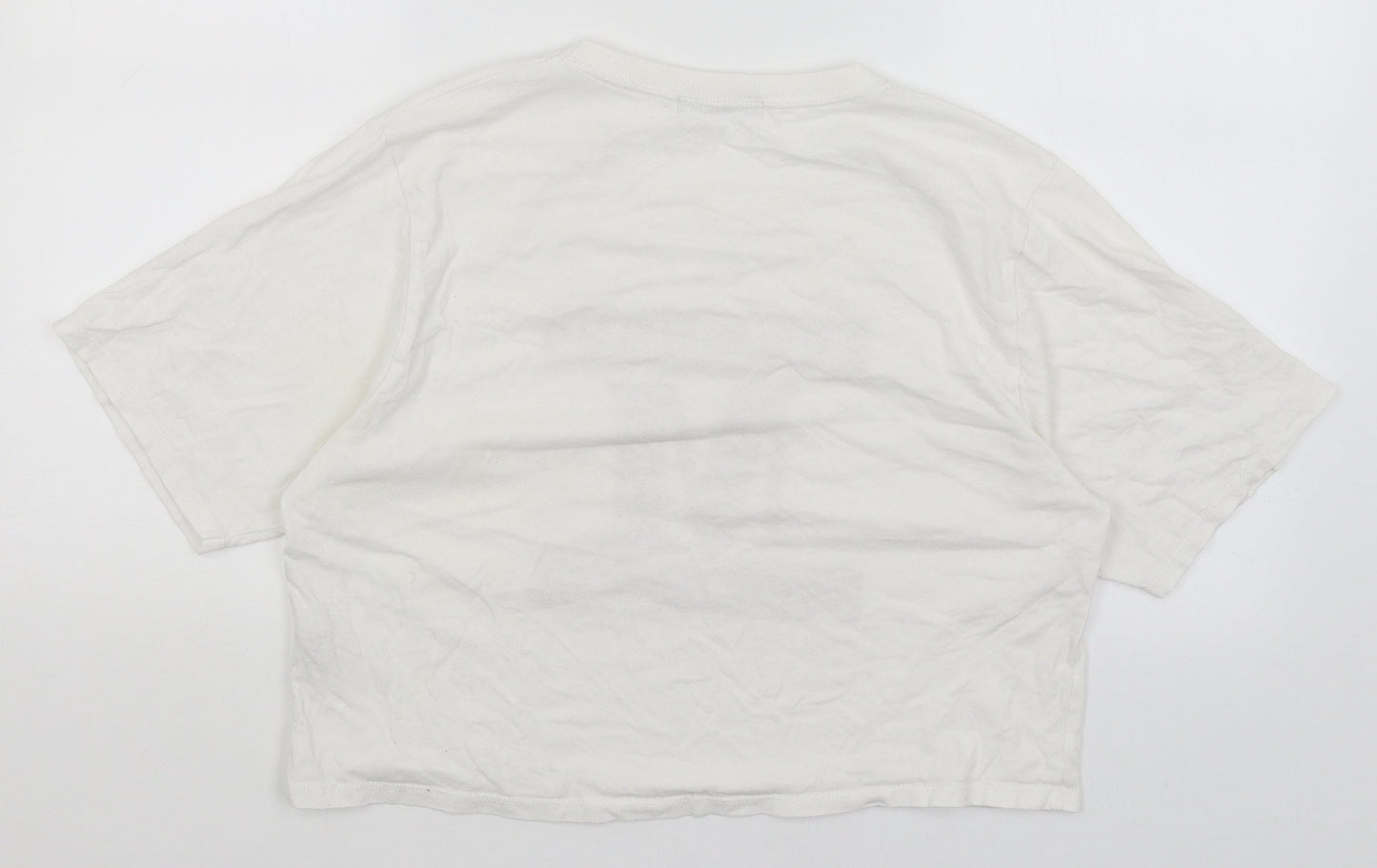 Pull & Bear Womens White   Cropped T-Shirt Size L