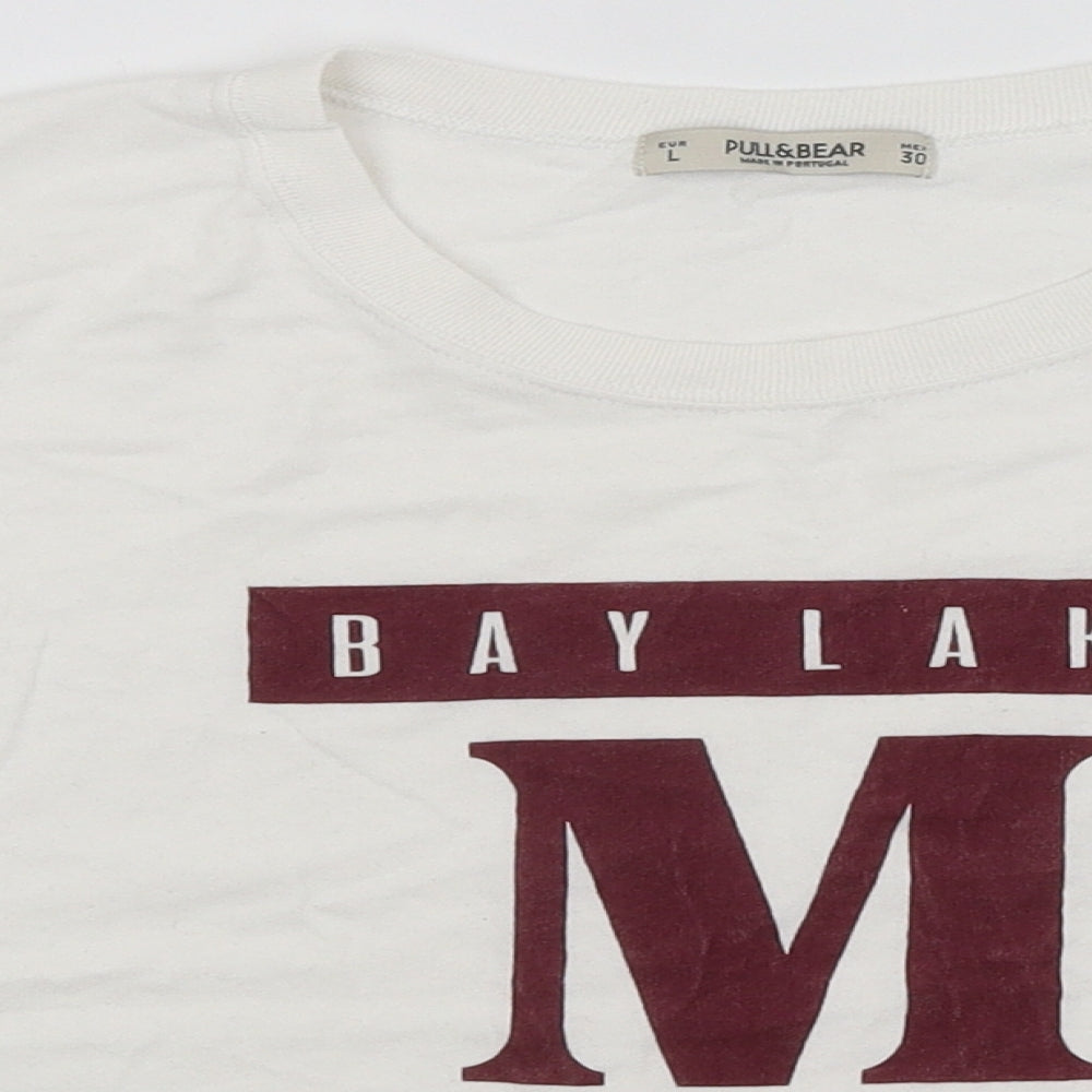 Pull & Bear Womens White   Cropped T-Shirt Size L