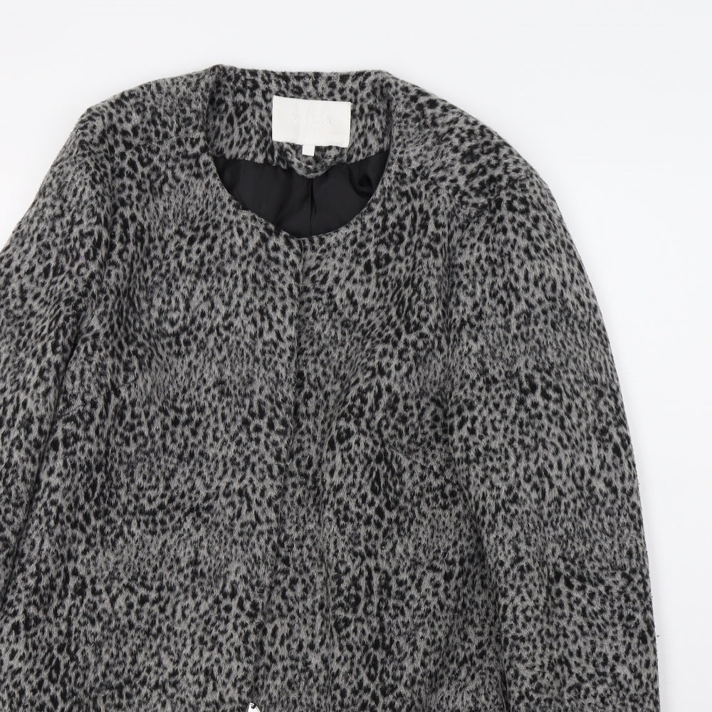 VILA Womens Grey Animal Print  Jacket Coat Size M