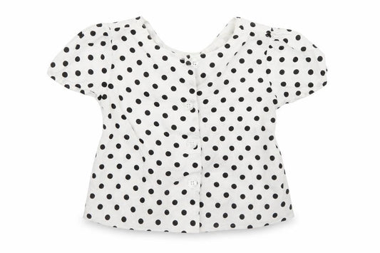 M&Co Girls White Polka Dot  Basic Blouse Size 5-6 Years