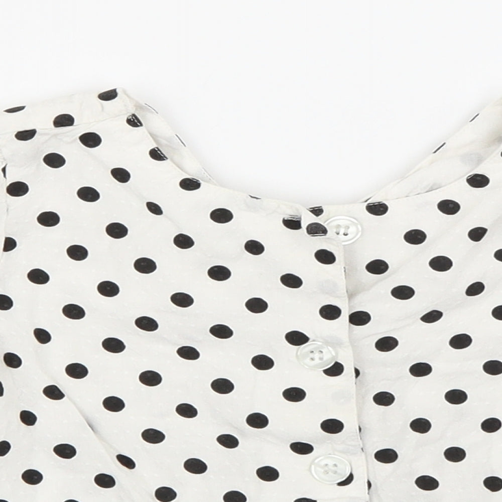 M&Co Girls White Polka Dot  Basic Blouse Size 5-6 Years