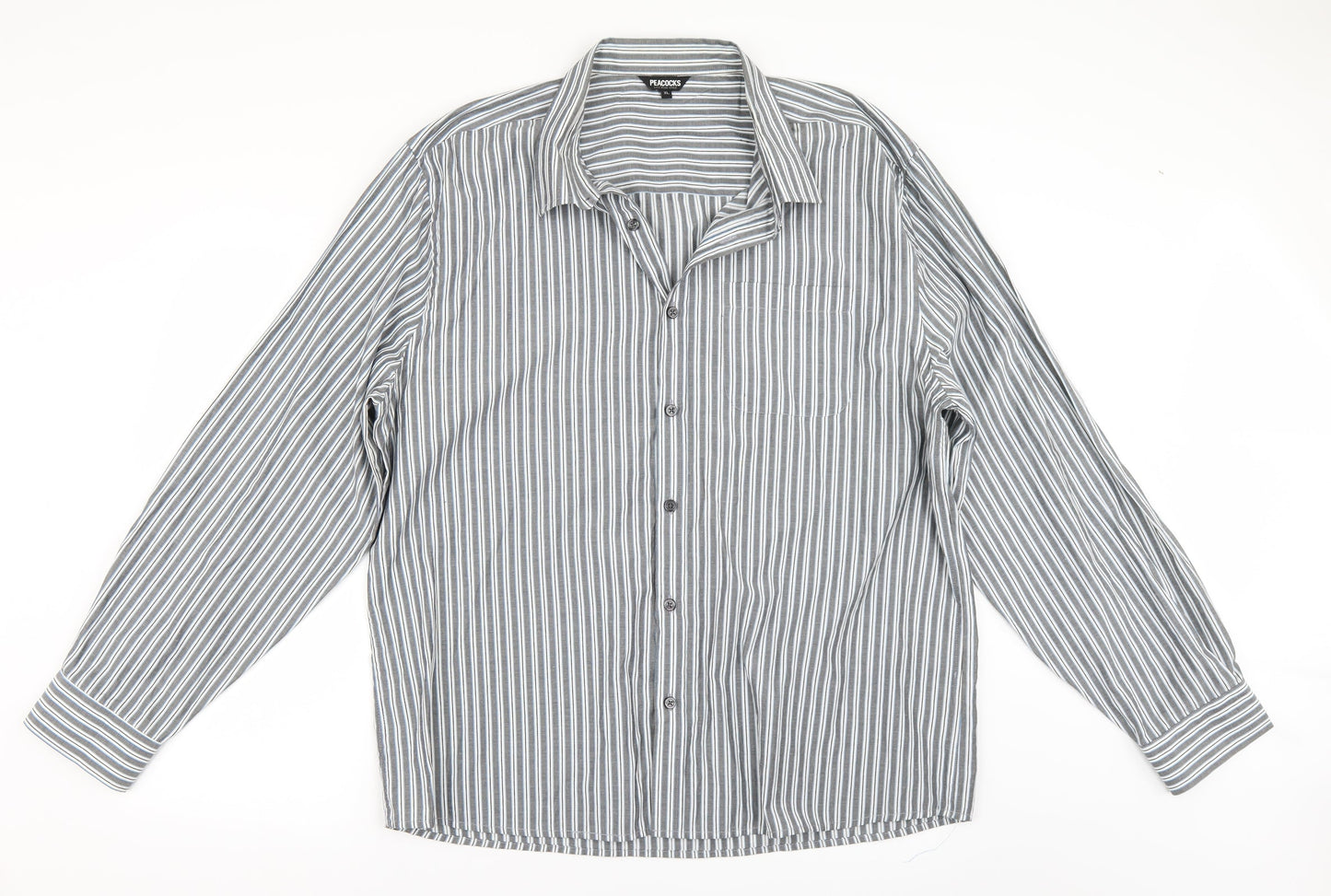 Peacocks Mens Grey Striped   Button-Up Size XL
