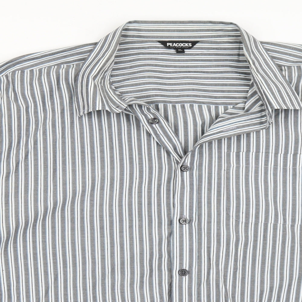Peacocks Mens Grey Striped   Button-Up Size XL